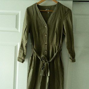 Olive green linen dress - business casual